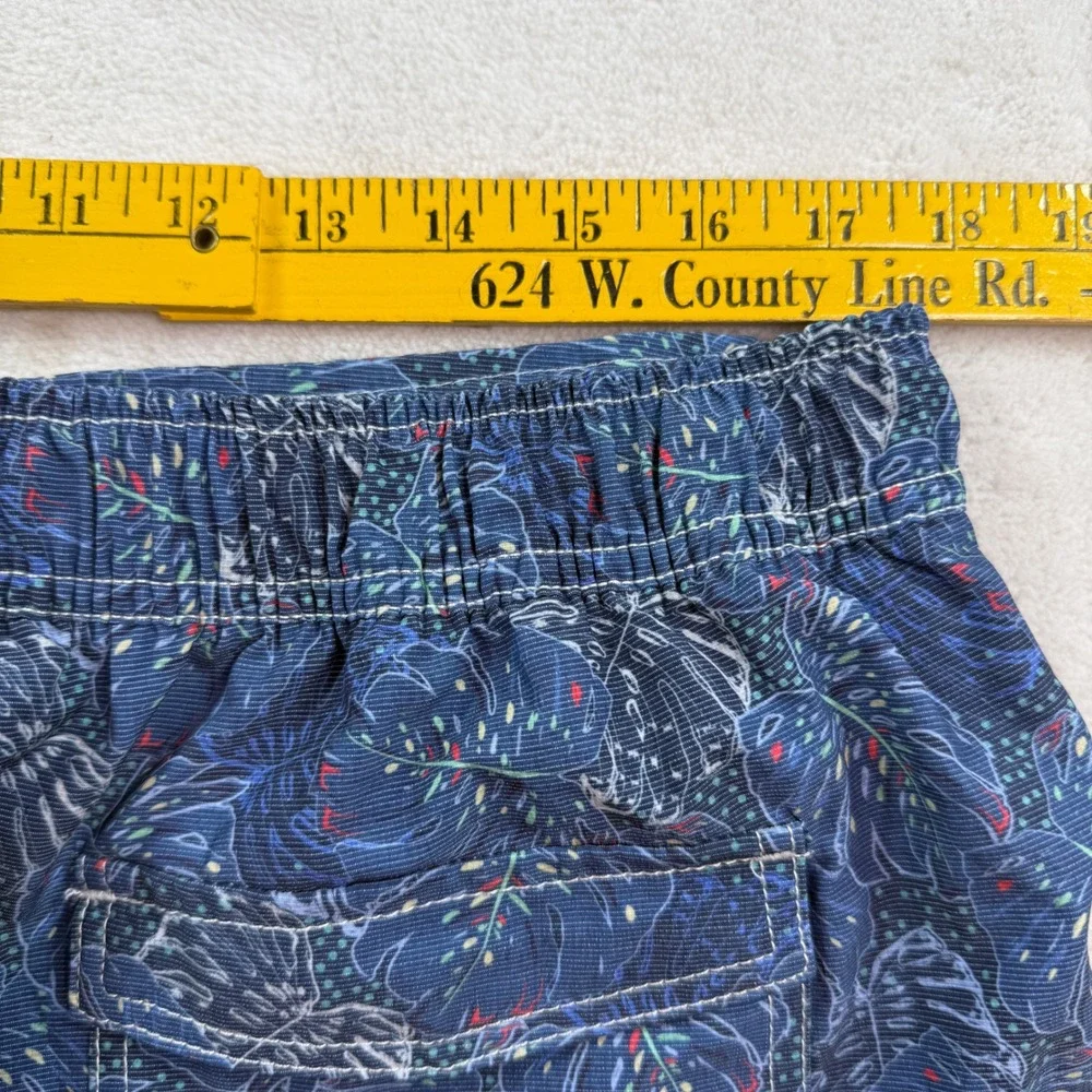Johnnie-O Mens XL Swim Trunks Navy‎ Blue Tropical Monstera Leaf Board Shorts 7